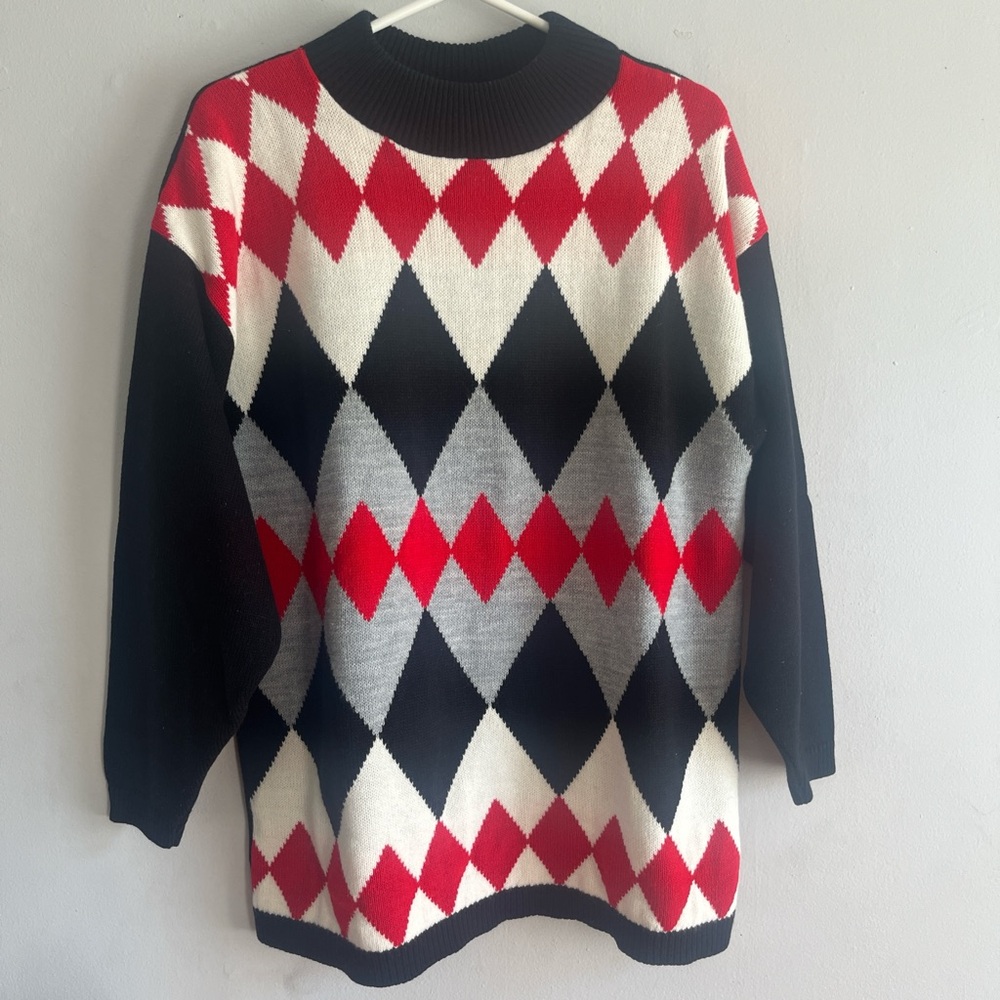 Vintage Traffic Jam unisex large argyle Sweater 3/4 sleeves